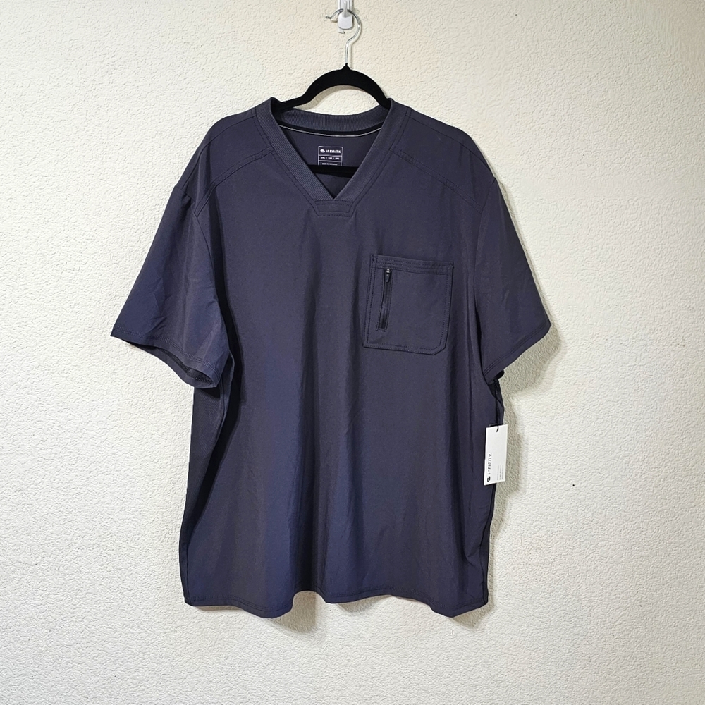 Infinity Scrub Top Mens 2XL Short Sleeve V-Neck Knit Panel Stretch Pullover